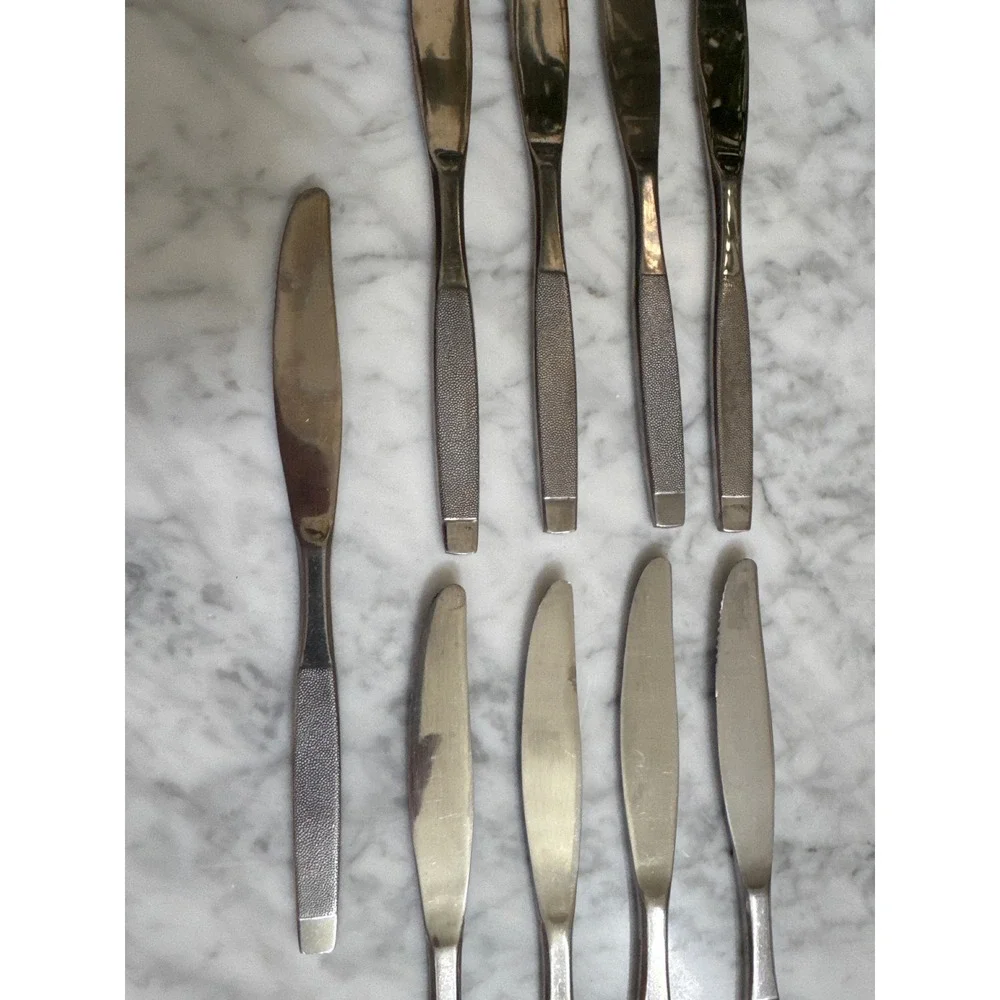 Wallace Silver Montisi Stainless Dinner Knives Set of 9 Textured Glossy Taiwan